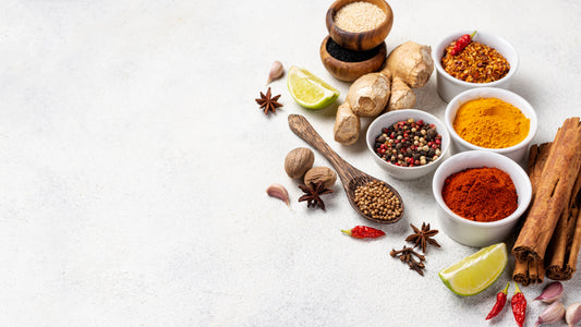 High-angle view of organic Asian food ingredients with copy space – natural and healthy products by Earmark Organic