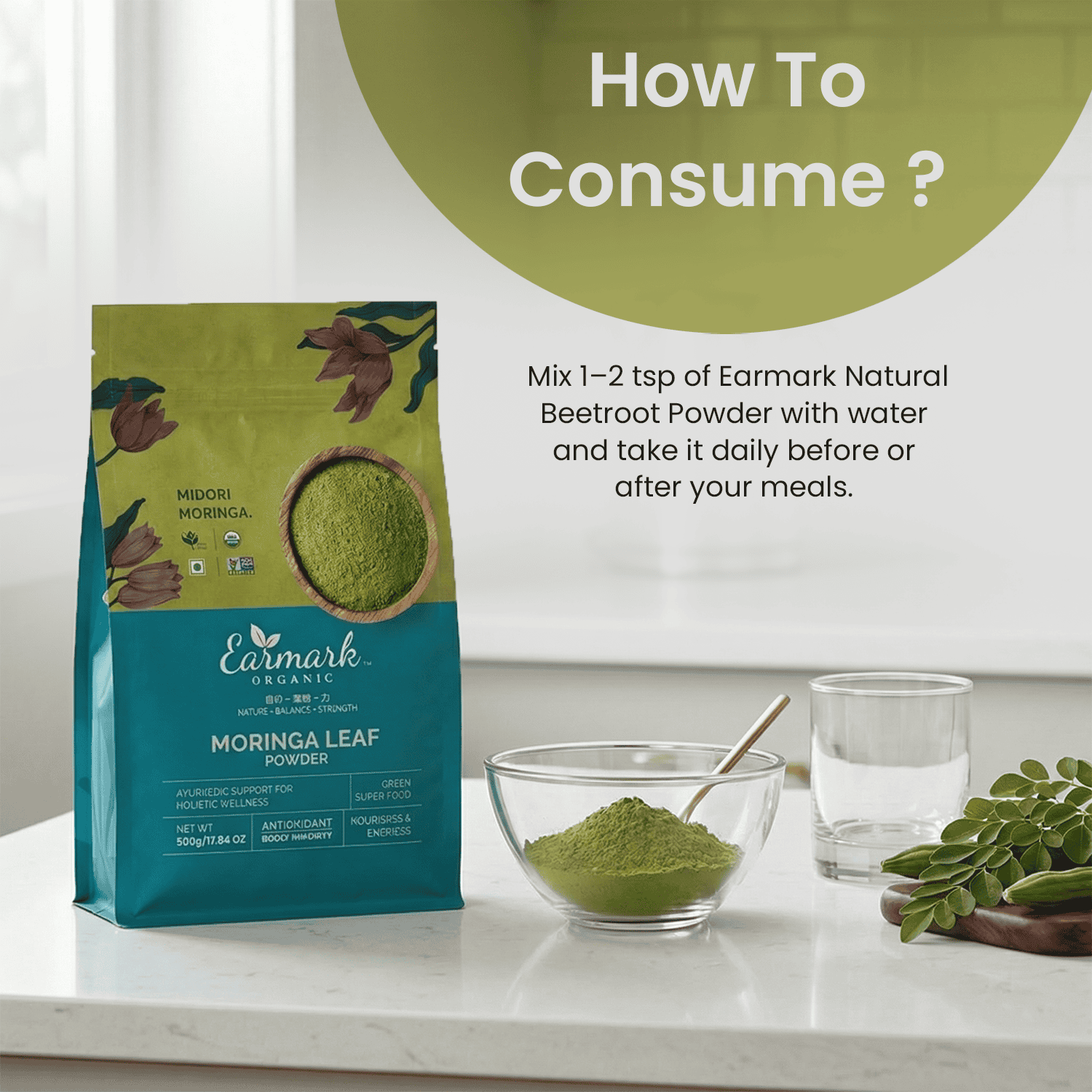 Earmark Organic Moringa Leaf Powder (500g) – The Ultimate Green Superf
