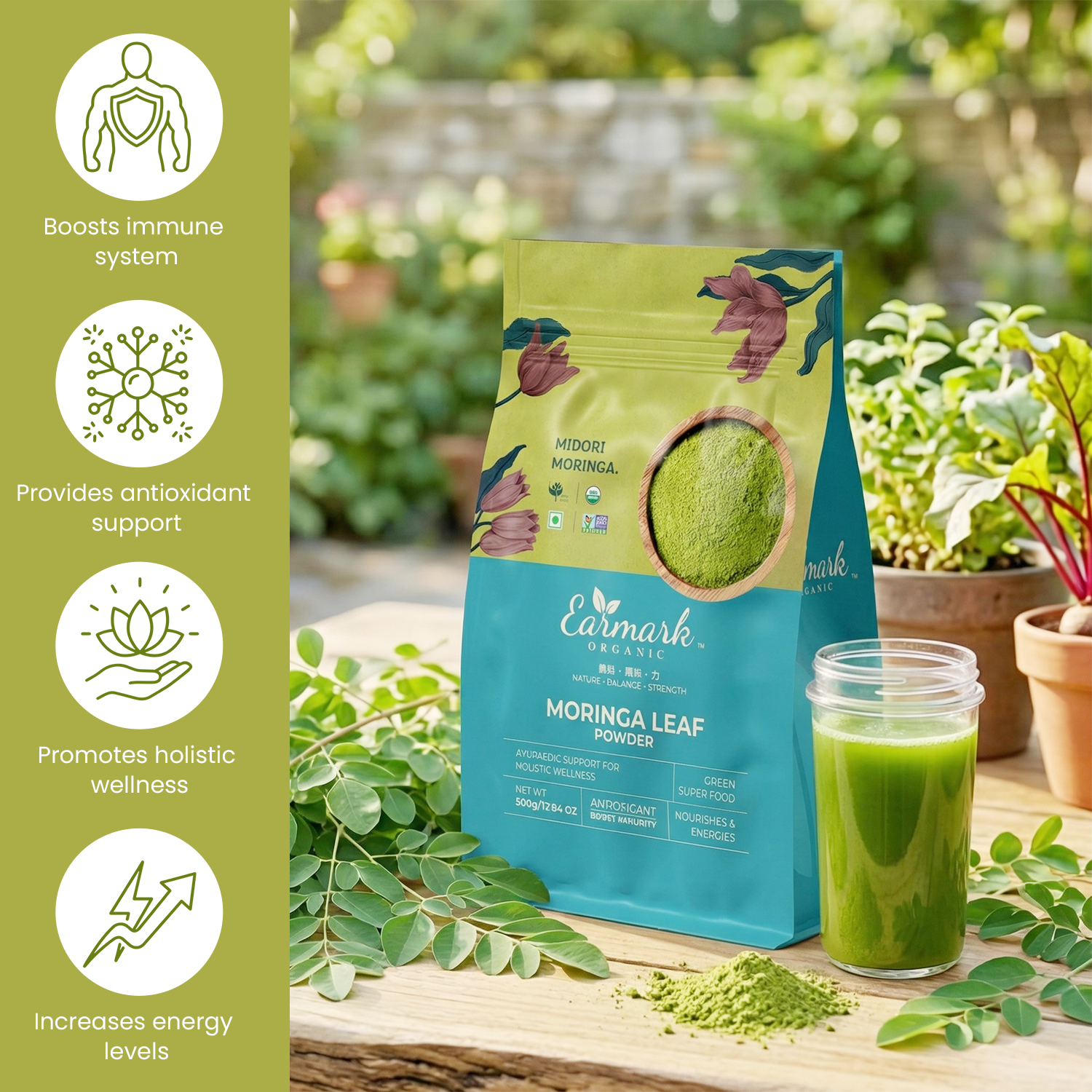 Earmark Organic Moringa Leaf Powder (500g) – The Ultimate Green Superfood | 100% Pure