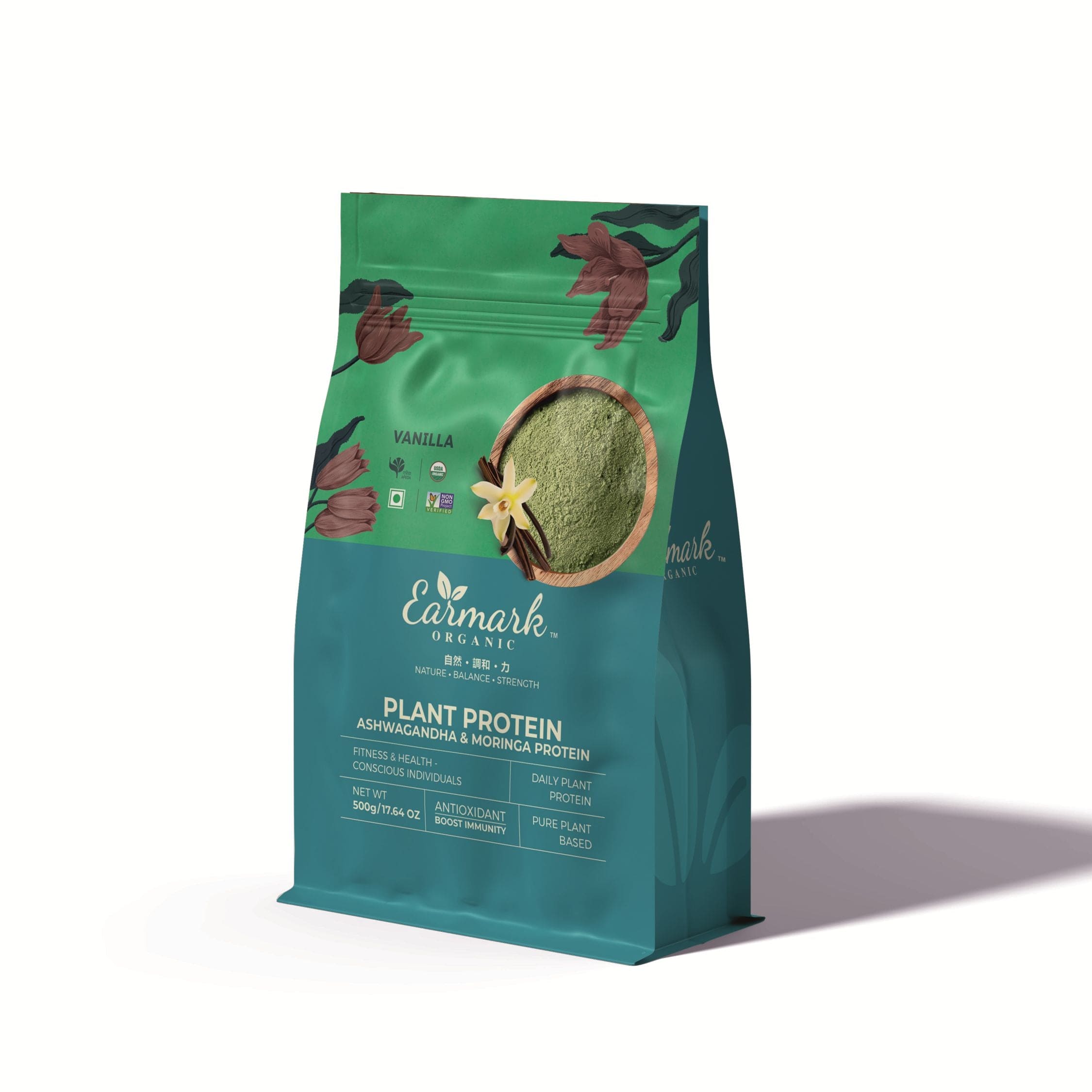 Earmark Organic Plant Protein Powder – Creamy Vanilla (500g) | Premium Vegan Blend with Spirulina, Ashwagandha & Moringa