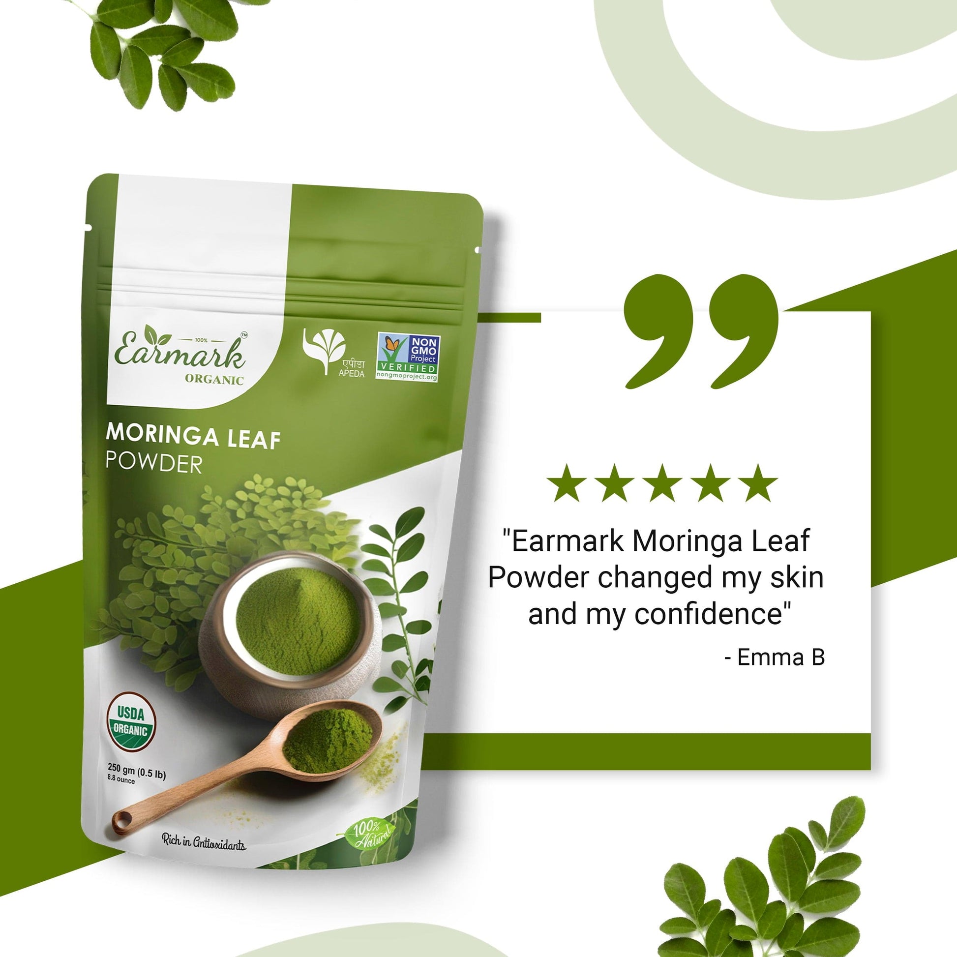 Earmark Organic herbal powder in eco-friendly packaging